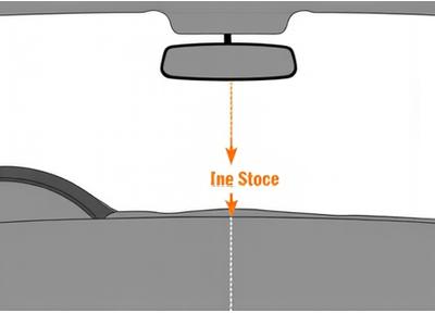 Diagrama sencillo mostrando la posición correcta de un TAG de telepeaje en el parabrisas de un coche.